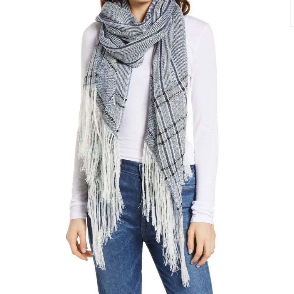 RAG & BONE Kara Playa Linen Blend Scarf Navy Blue MSRP $195